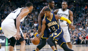 Paul George was victim to the clamps, courtesy of Kawhi Leonard on 12/21/15