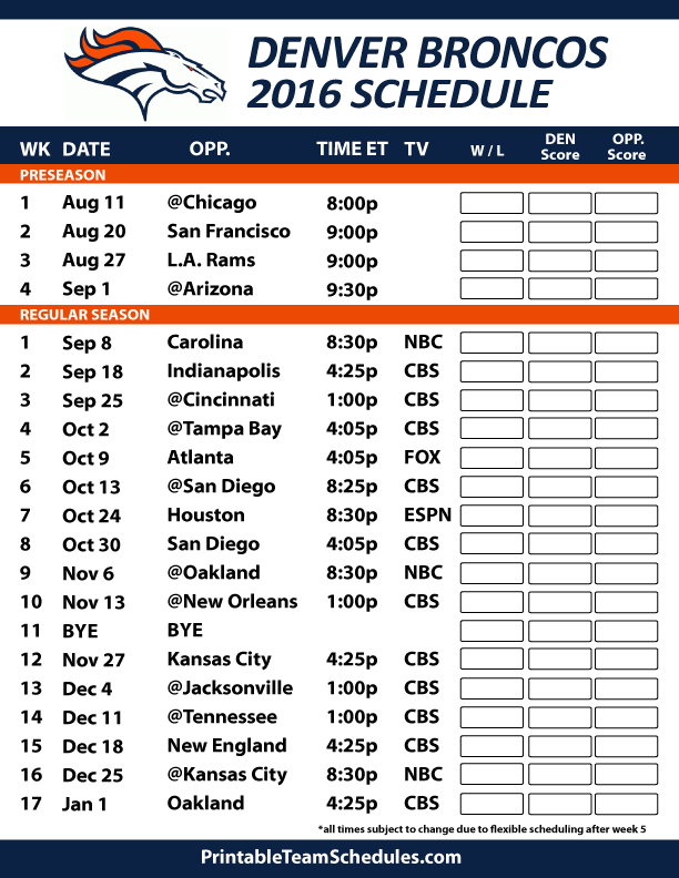 Broncos Schedule Printable Future Denver Broncos Opponents View The