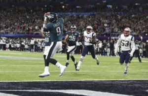 Nick Foles scores a touchdown on the famous Philly Special in Super Bowl LII.