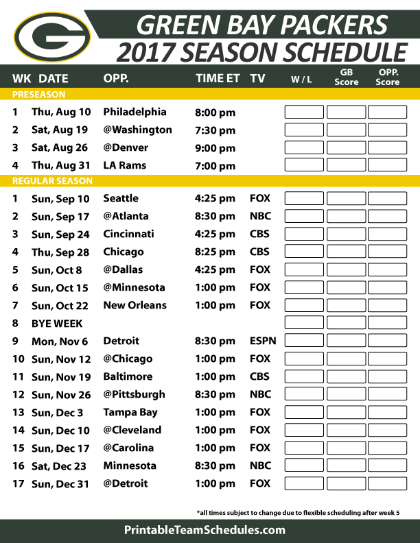 Old Fashioned Green Bay Packers Printable Schedule | Tristan Website